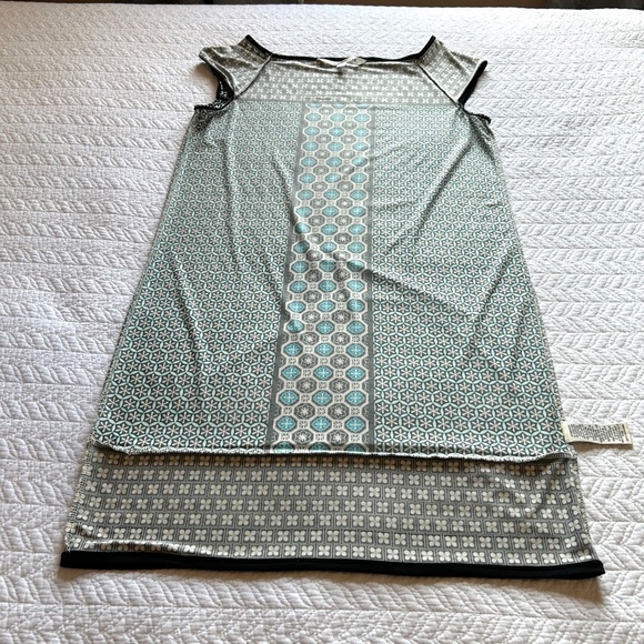 Max Studio Sheath Dress Tile Print Stretch Jersey Square Neck Cap Sleeve Size M - Picture 11 of 14